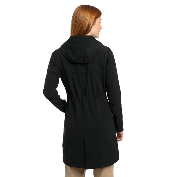 Port Authority Thigh Length Black Soft-shell Hooded Rain Jacket L-306 Women’s L - Picture 2 of 3